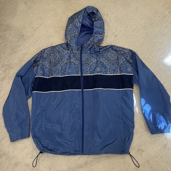 Original Use XL Blue White‎ Bandana Paisley Print Jacket rain coat windbreaker - Picture 1 of 9